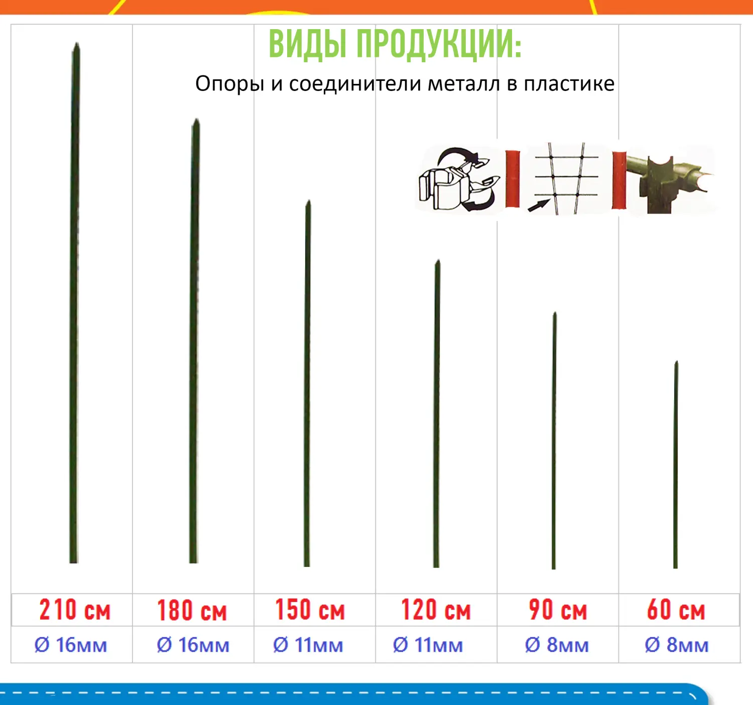 Опора металл в пластике,  h 90 см, Ø8 мм, шт