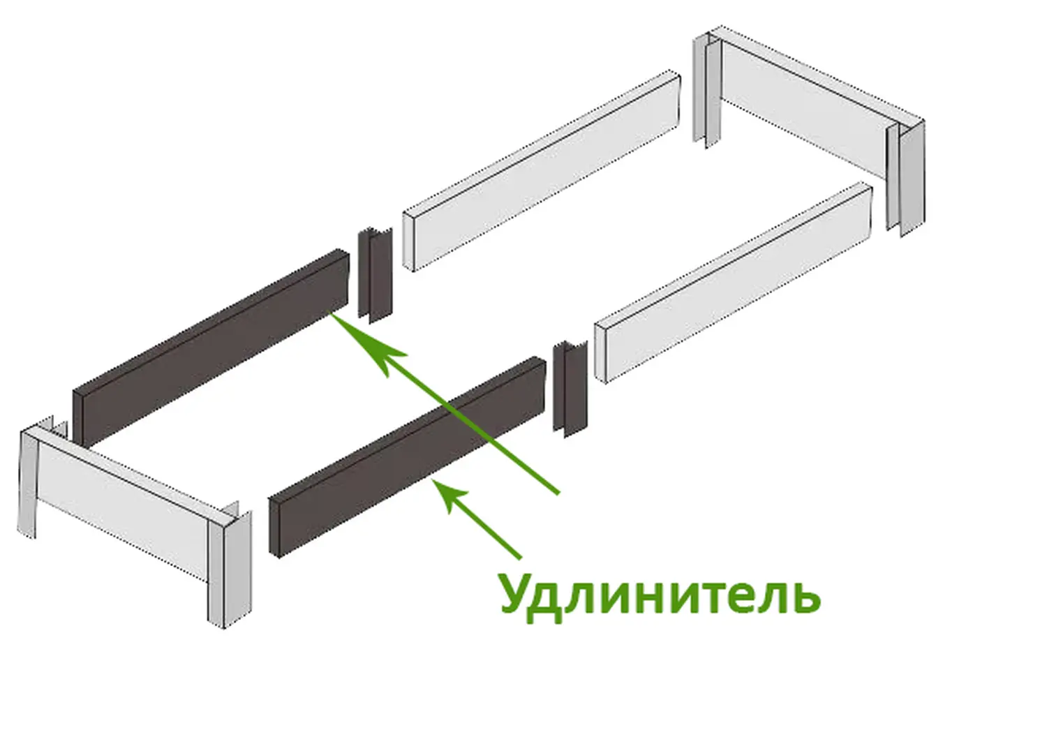 Удлинитель фактурной грядки, графит, 2 м, уп