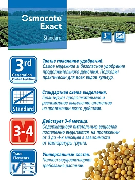 Осмокот Экзакт стандарт (Osmocote Exact Standard) 16-9-12+MgO+TE 3-4 месяцев, 1 кг