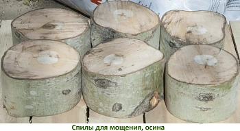Спилы поквадратно осина для мощения (Ø 10-35см, h 8см), м.кв