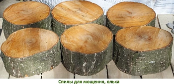 Спилы поквадратно осина для мощения (Ø 10-35см, h 8см), м.кв