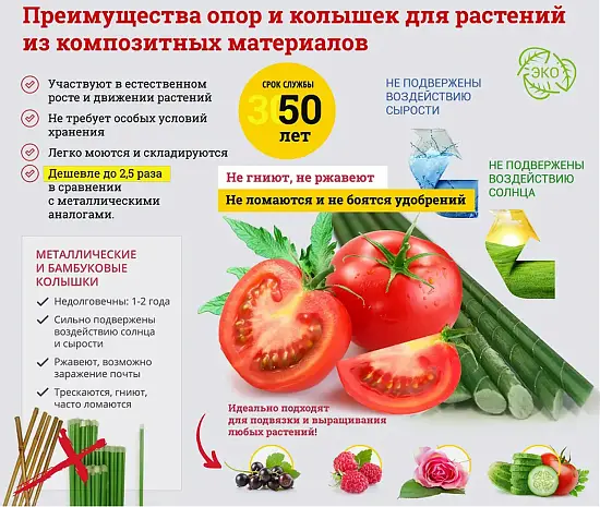 Колья для подвязки, композитные, h  60 см, 20 шт/уп