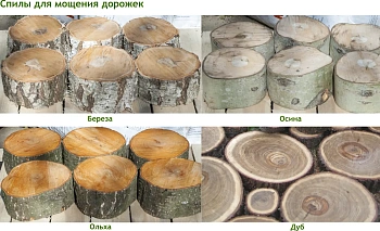 Спилы поквадратно осина для мощения (Ø 10-35см, h 8см), м.кв